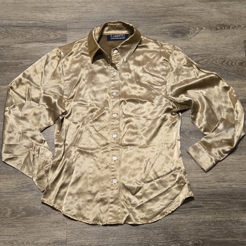 Alexander Campbell Light Bronze Button-up Satin Blouse I Don't Have A Size Small
